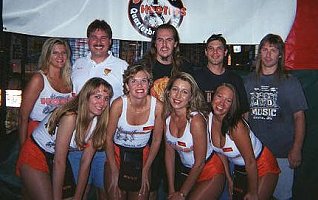 Bear, Mike Galiani, Mike Cuddly of 3 Day Meat Sale and the Hooters Girls